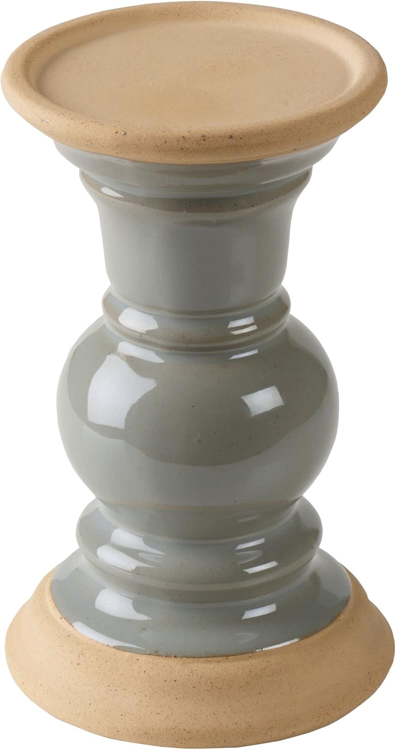 Elements Portavelas de cerámica gris de 4.29 x 4.29 x 7.13 pulgadas, acabado ligeramente envejecido, para uso con velas de pilar sin llama o cera de