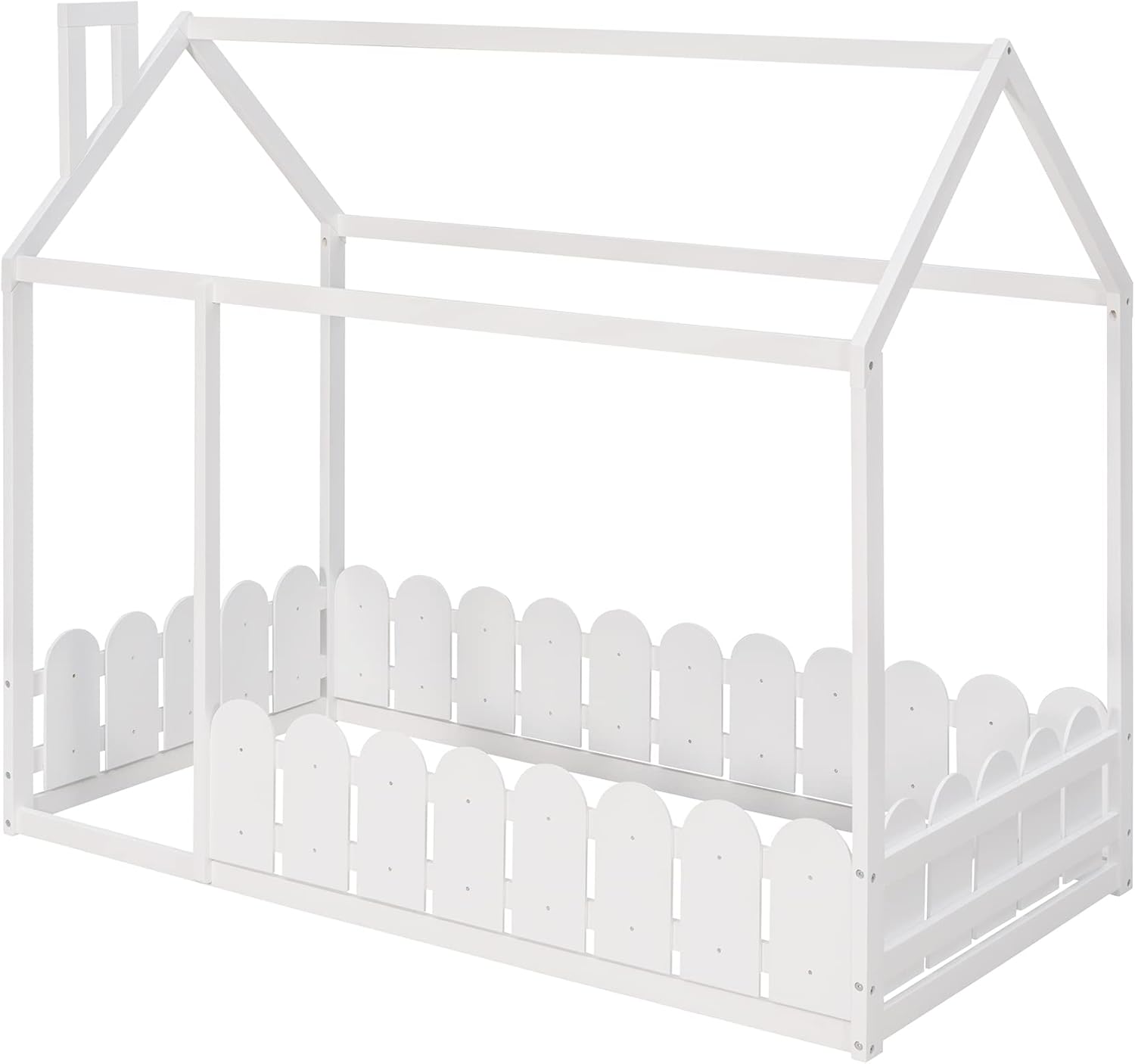 Harper & Bright Designs Marco de cama individual para niños, cama Montessori de madera individual con barandillas en forma de valla, marcos de cama