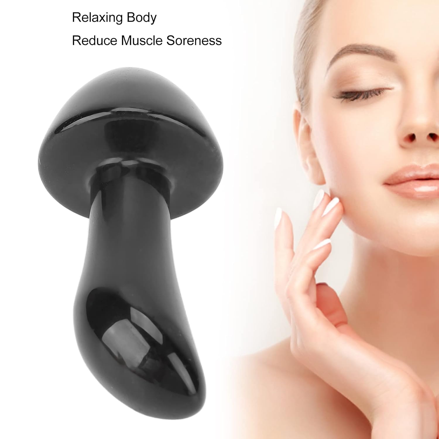 Piedras de masaje con forma de hongo de piedra caliente, herramienta Guasha, tabla Gua Sha para cuerpo, cara, spa, meditación relajante (negro)