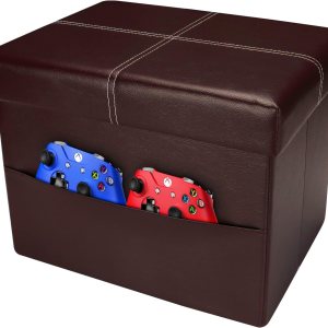 AmasSmile Otomana plegable de almacenamiento con bolsillo lateral, reposapiés, reposapiés, otomana de cuero negro con almacenamiento para sala de AmasSmile Otomana plegable de almacenamiento con bolsillo lateral, reposapiés, reposapiés, otomana de cuero negro con almacenamiento para sala de