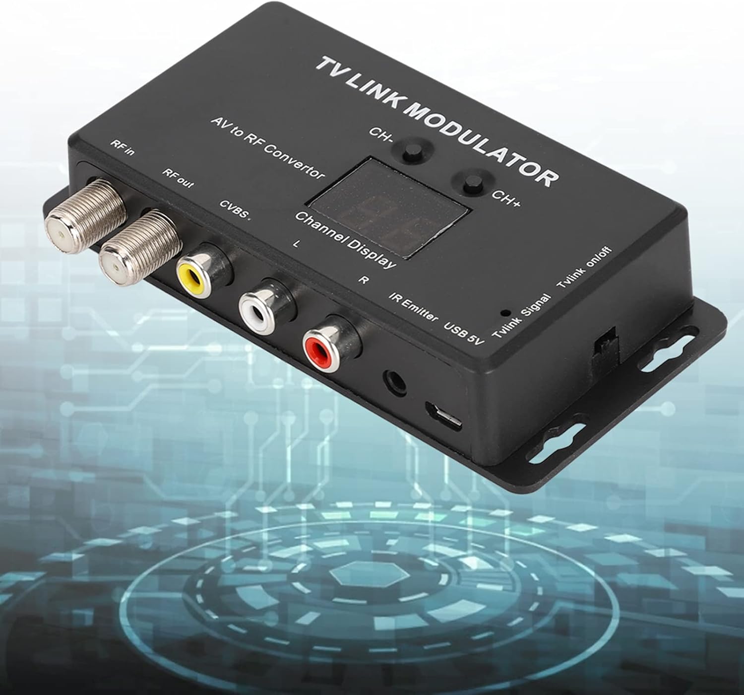 Modulador UHF, modulador de enlace de TV TM70, convertidor AV a RF, extensor IR con pantalla de canal, modulador RF para TV con cable de carga USB