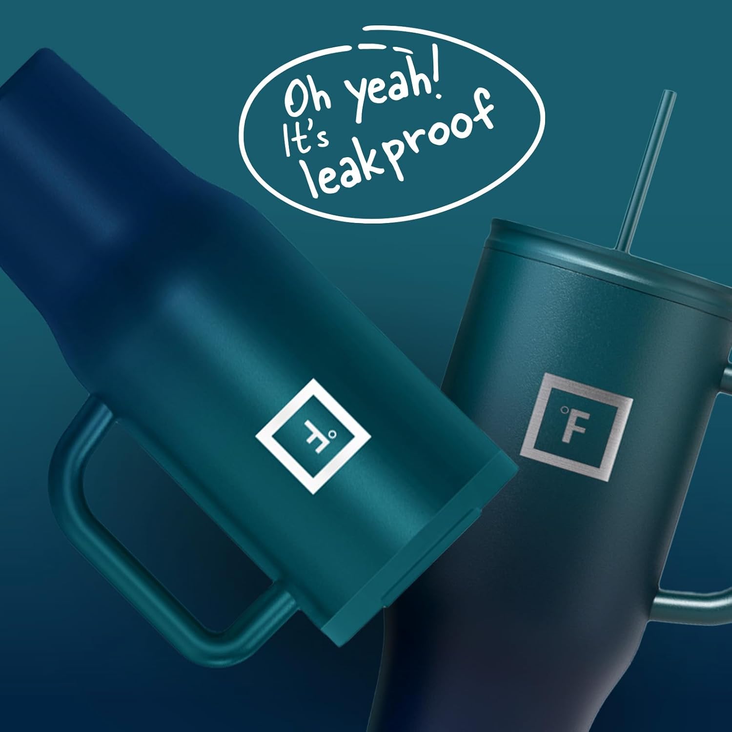 IRON FLASK Co-Pilot – Vaso aislado con popote y tapas abatibles, botella portavasos, para bebidas calientes y frías, a prueba de fugas, agua, taza