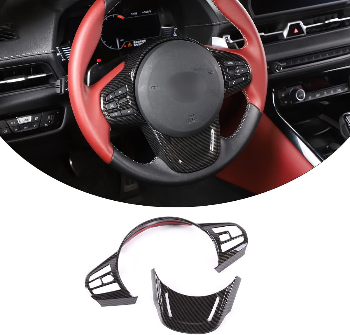 Daeiclru Marco de decoración de volante de automóvil ABS para Toyota Supra GR A90 A91 MK5 2019-2022, cubierta de marco de panel de volante,