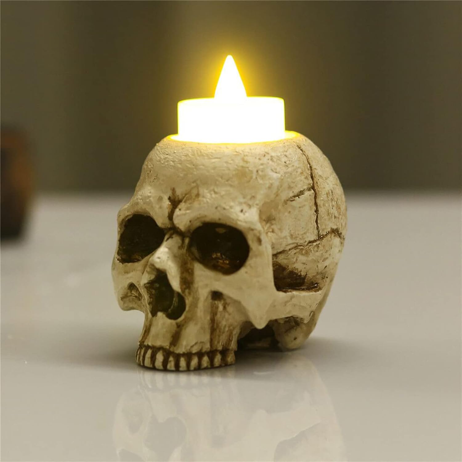 2 portavelas de calavera, candelabros de esqueleto, espeluznantes, decoración gótica, candelabros de resina, manualidades para Halloween, Navidad,