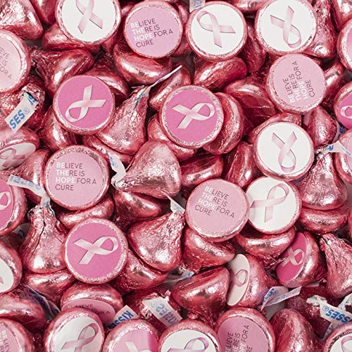 100 besos de caramelo rosa para concientización sobre el cáncer de mama (aproximadamente 100 unidades)  No requiere montaje  Chocolate con leche
