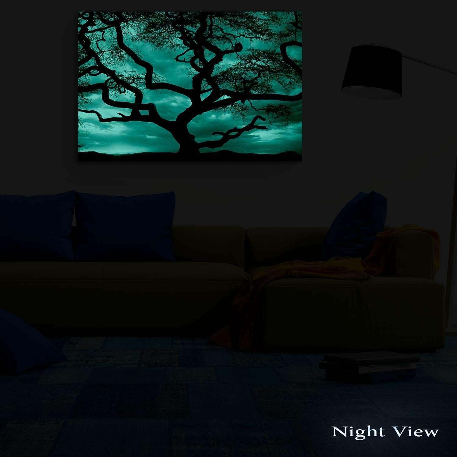 Startonight Lienzo decorativo para pared, increíble puesta de sol detrás del árbol, imagen de paisaje natural de árboles para sala de estar,