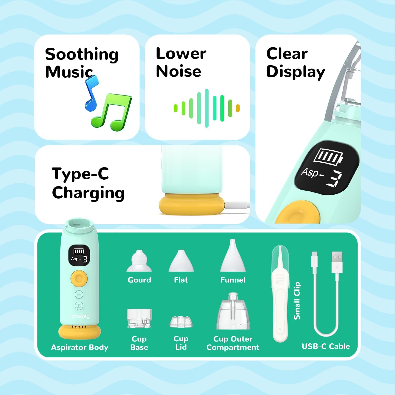 Aspirador nasal para bebé, removedor eléctrico de mocos automático con luz LED y música recargable con ventosa nasal para niños mocosos, nariz,