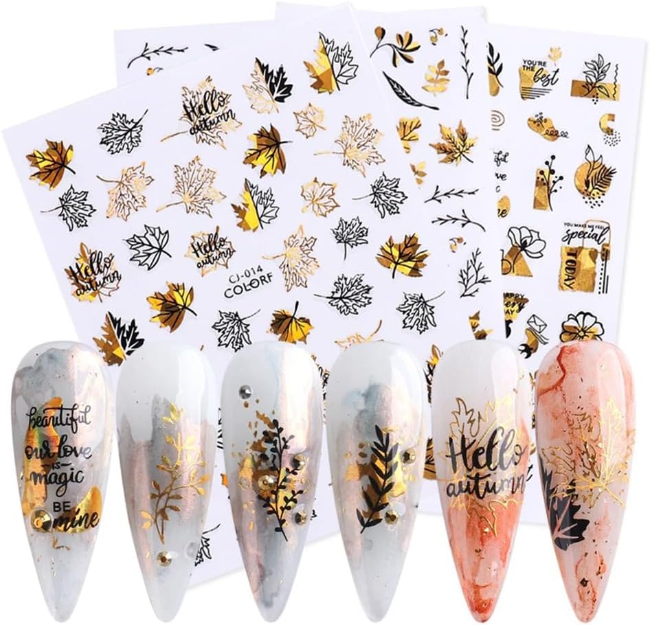 9 hojas de calcomanías de otoño 3D autoadhesivas para uñas, Acción de Gracias, Halloween, suministros de uñas, hoja de arce dorada, girasol,