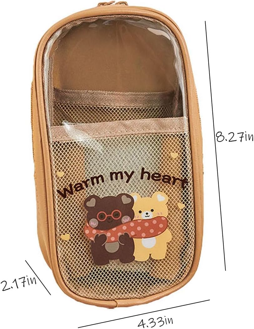 Estuche para lápices kawaii, lindo estuche estético, lindo estuche para lápices, artículos escolares kawaii para adolescentes y niñas (marrón-B)