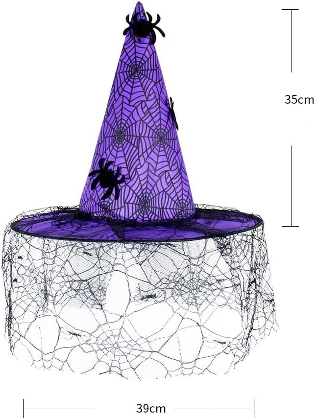 Sombreros de bruja de Halloween, velo de telaraña, sombrero de bruja para mujer, accesorio de disfraz para Halloween, fiesta de cosplay