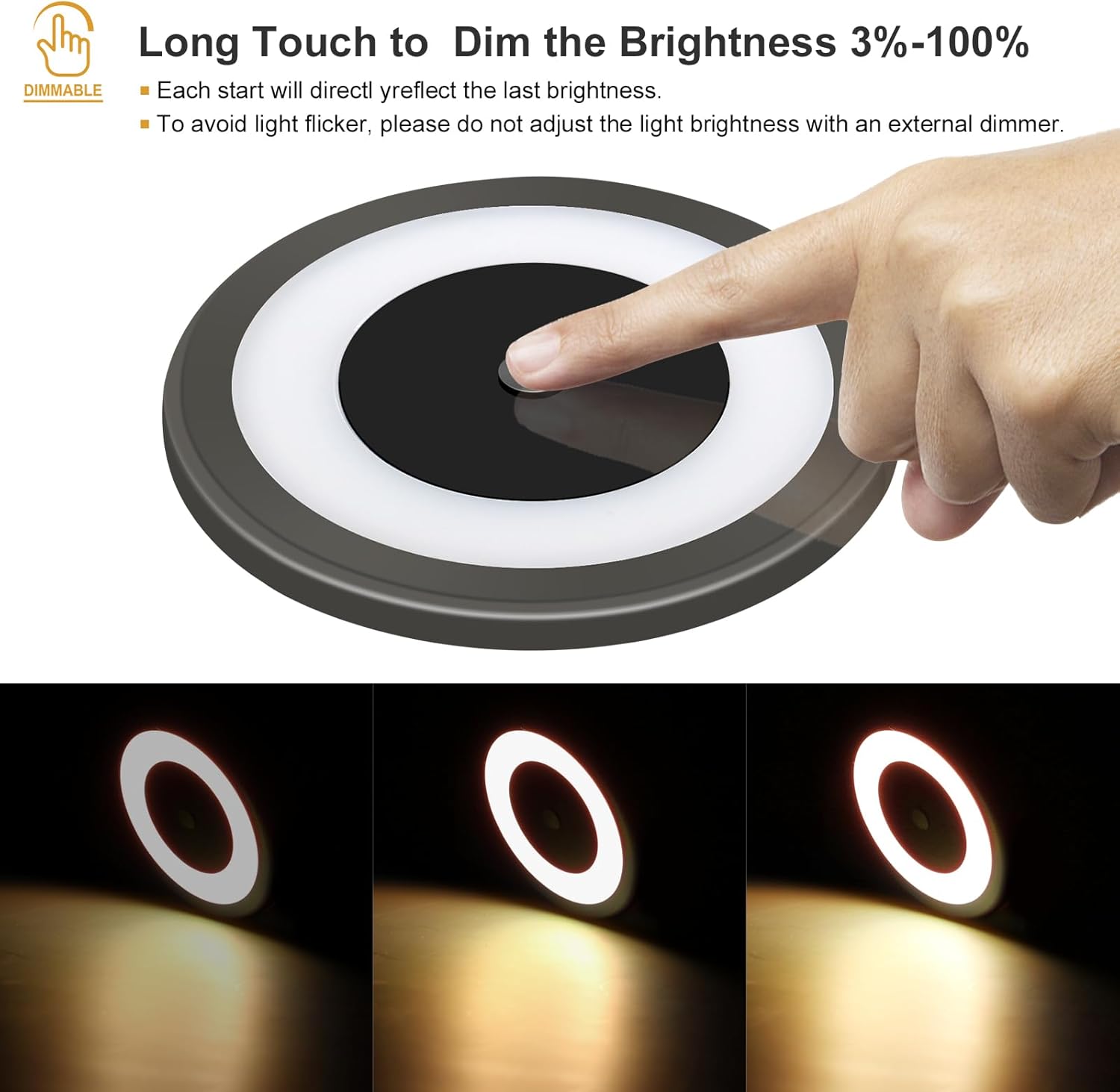 Luz LED de techo para cámper, 12 V, luz de disco regulable con interruptor de atenuación táctil, iluminación interior para caravana, barco, cámper,