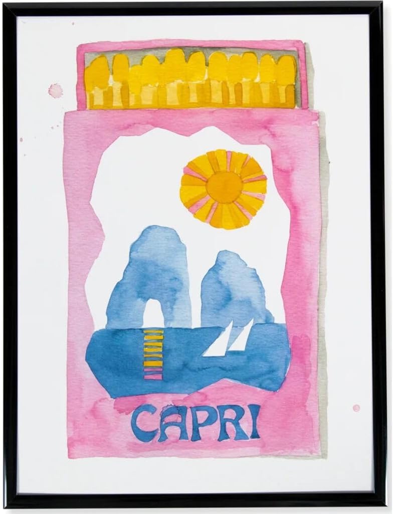 FURBISH Impresión artística de pared de viaje, diseño Capri Matchbook, decoración estética de pared, arte de pared moderno, decoración de habitación