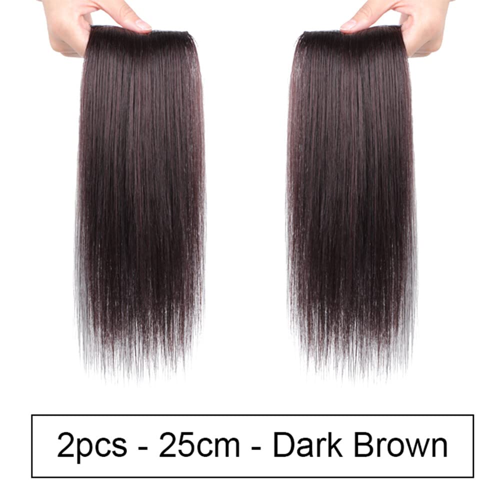 Peluca para la frente sin costuras, 2 piezas, extensión de flequillo con clip, recta, esponjosa, para mujeres con cabello fino (9.8 in, marrón