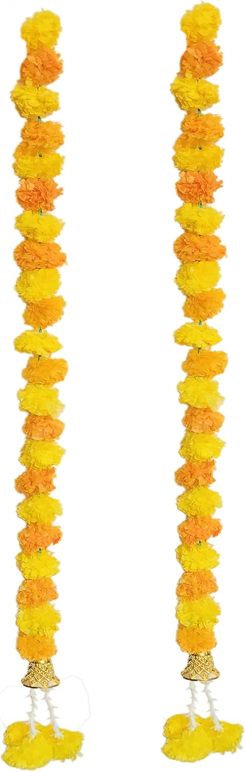 Gadinfashion Guirnalda de caléndula artificial hecha a mano con flores para colgar en la puerta de la pared, Toran Latkan para puerta de entrada,