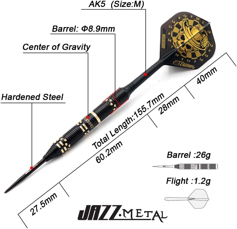 CUESOUL Jazz-Metal – Juego de dardos de punta de acero de lujo, 0.74 oz0.85 oz0.92 oz con vuelos integrados AK5