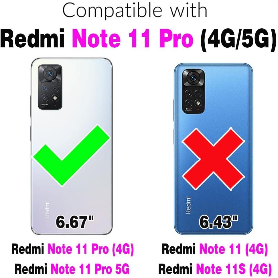 Asuwish Funda de teléfono para Xiaomi Redmi Note 11 Pro 4G5G Funda tipo cartera con protector de pantalla de vidrio templado y correa para la