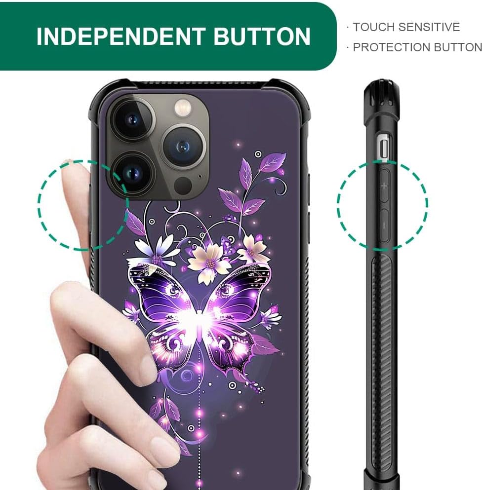 Funda compatible con iPhone 13 Pro Max, diseño de flores moradas brillantes, diseño increíble de patrón a prueba de golpes, antiarañazos, carcasa