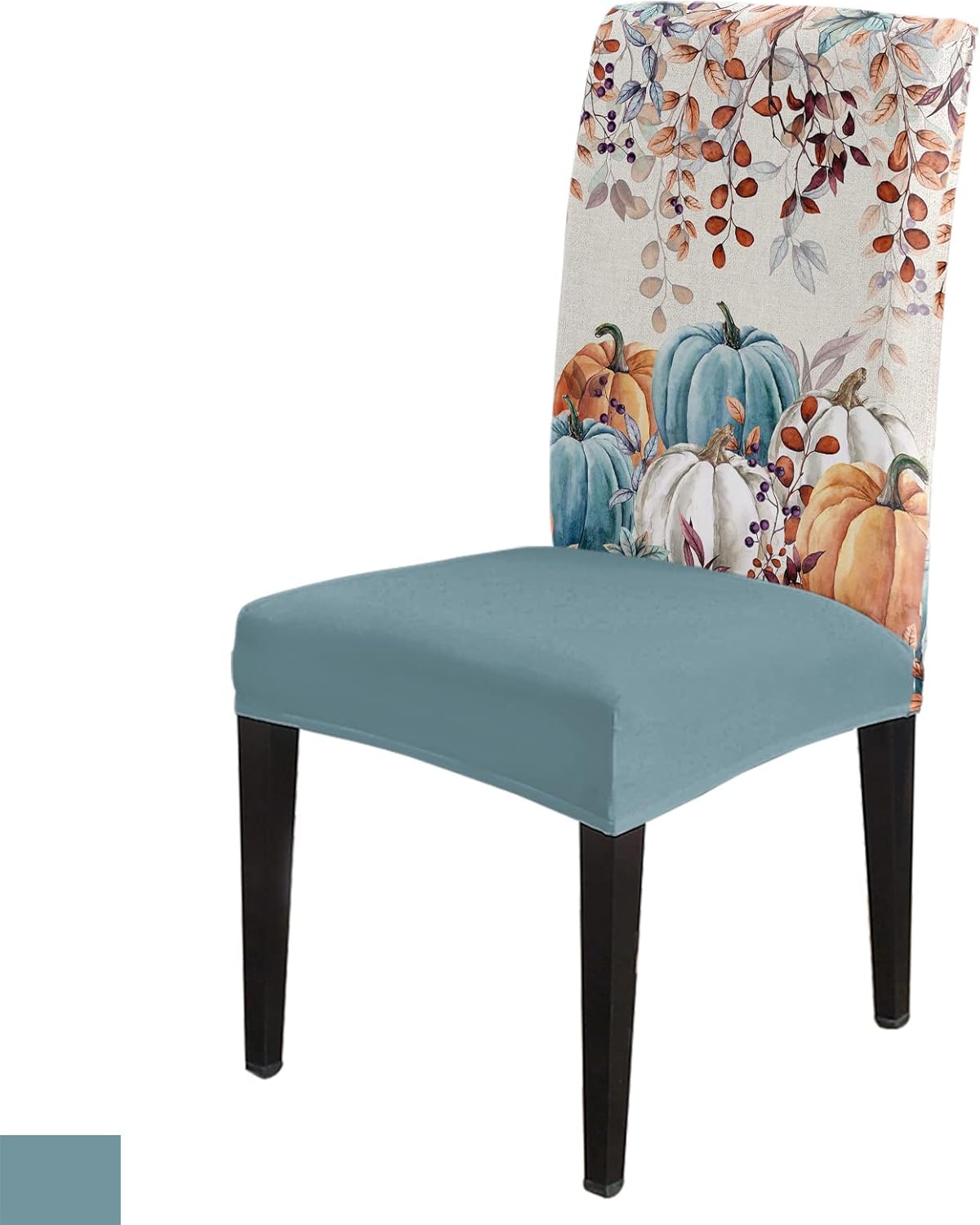 Juego de 6 fundas para silla, diseño retro otoñal, naranja, blanco, azul, cosecha, hojas de calabaza, fundas elásticas extraíbles para sillas Parson