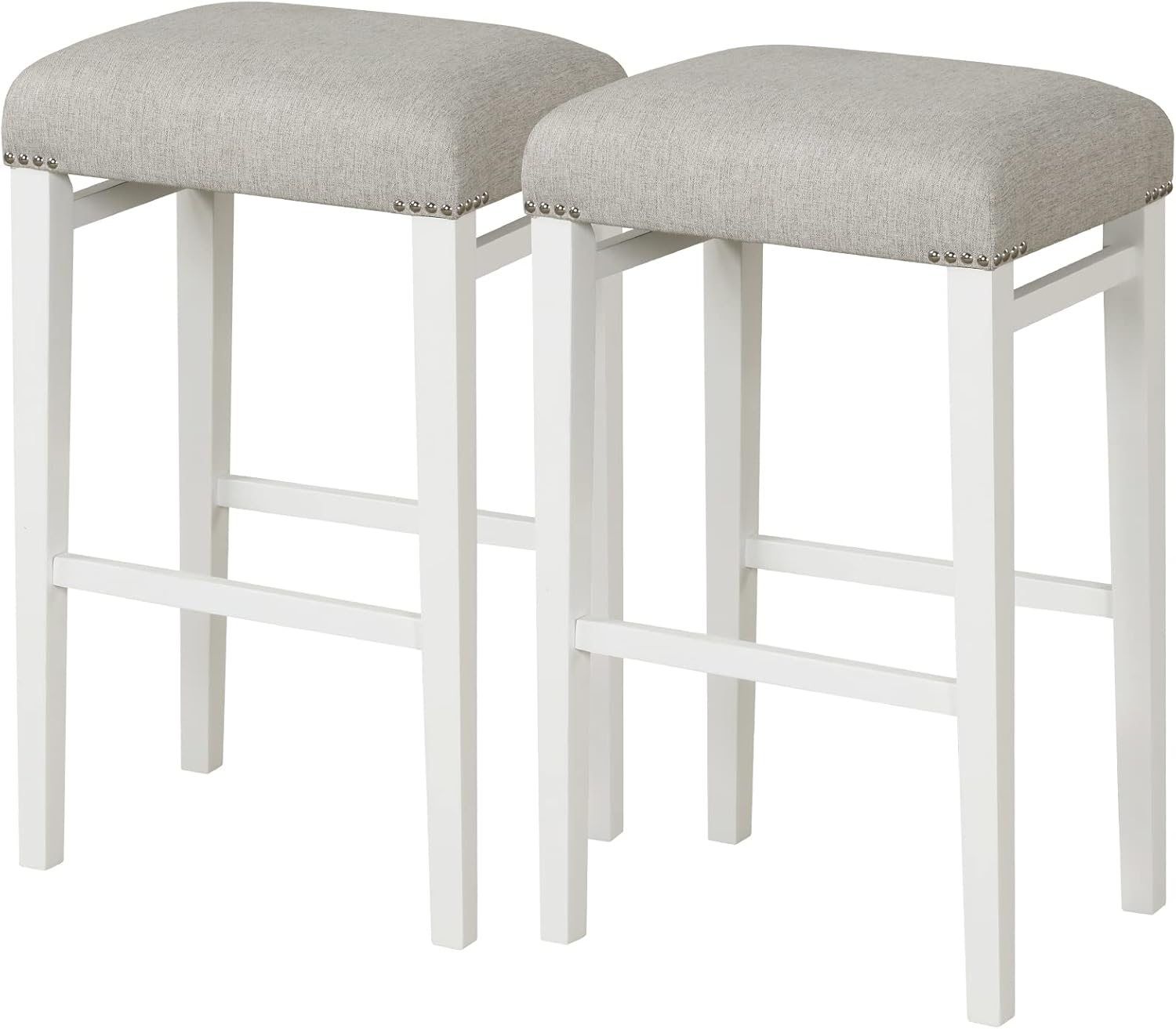 COSTWAY Juego de 2 taburetes de bar de 29.5 pulgadas de altura de mostrador con cojines de asiento acolchados, patas de madera de caucho natural,