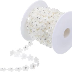 MECCANIXITY Cadena de perlas y diamantes de imitación de 10 yardas para decoración de vestidos, decoraciones creativas de bricolaje MECCANIXITY Cadena de perlas y diamantes de imitación de 10 yardas para decoración de vestidos, decoraciones creativas de bricolaje