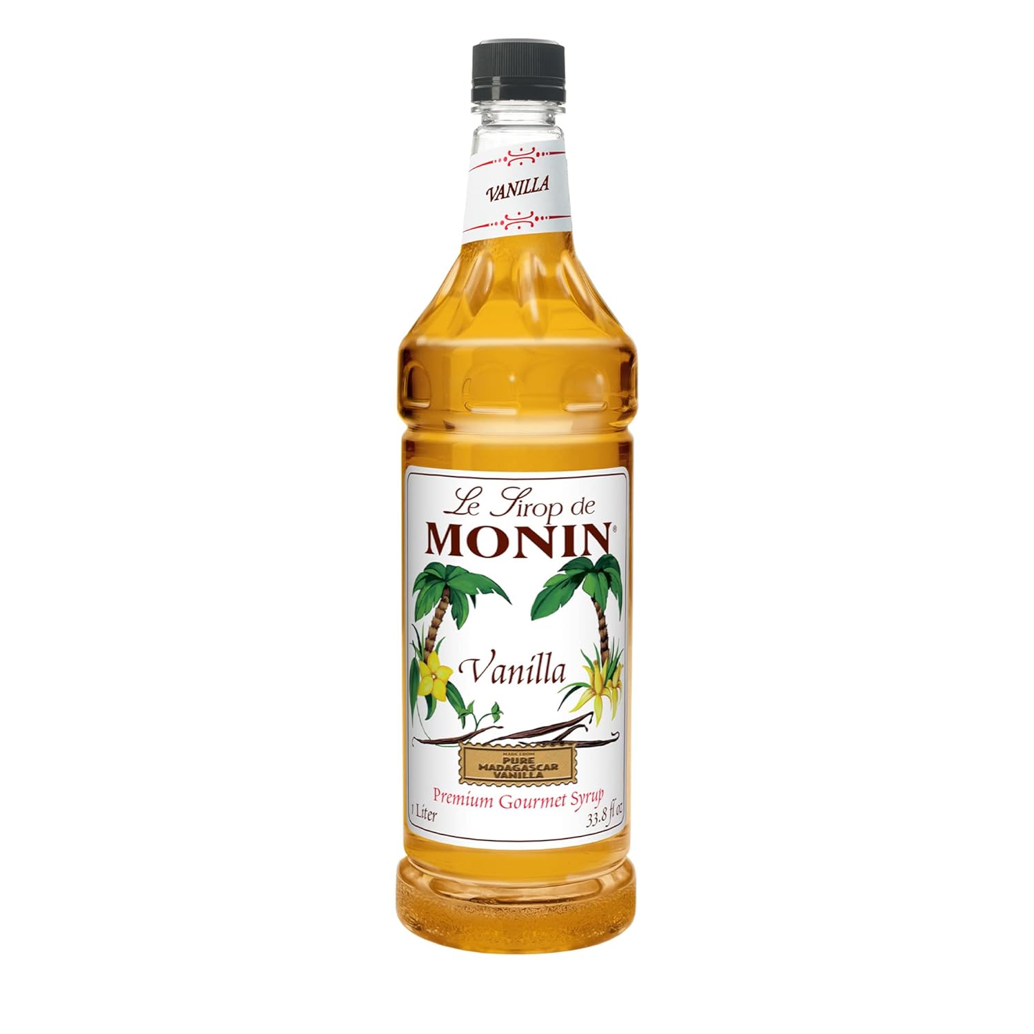 Monin – Jarabe de vainilla, sabor versátil, ideal para café, batidos y cócteles, sin gluten, sin OMG (1 litro)