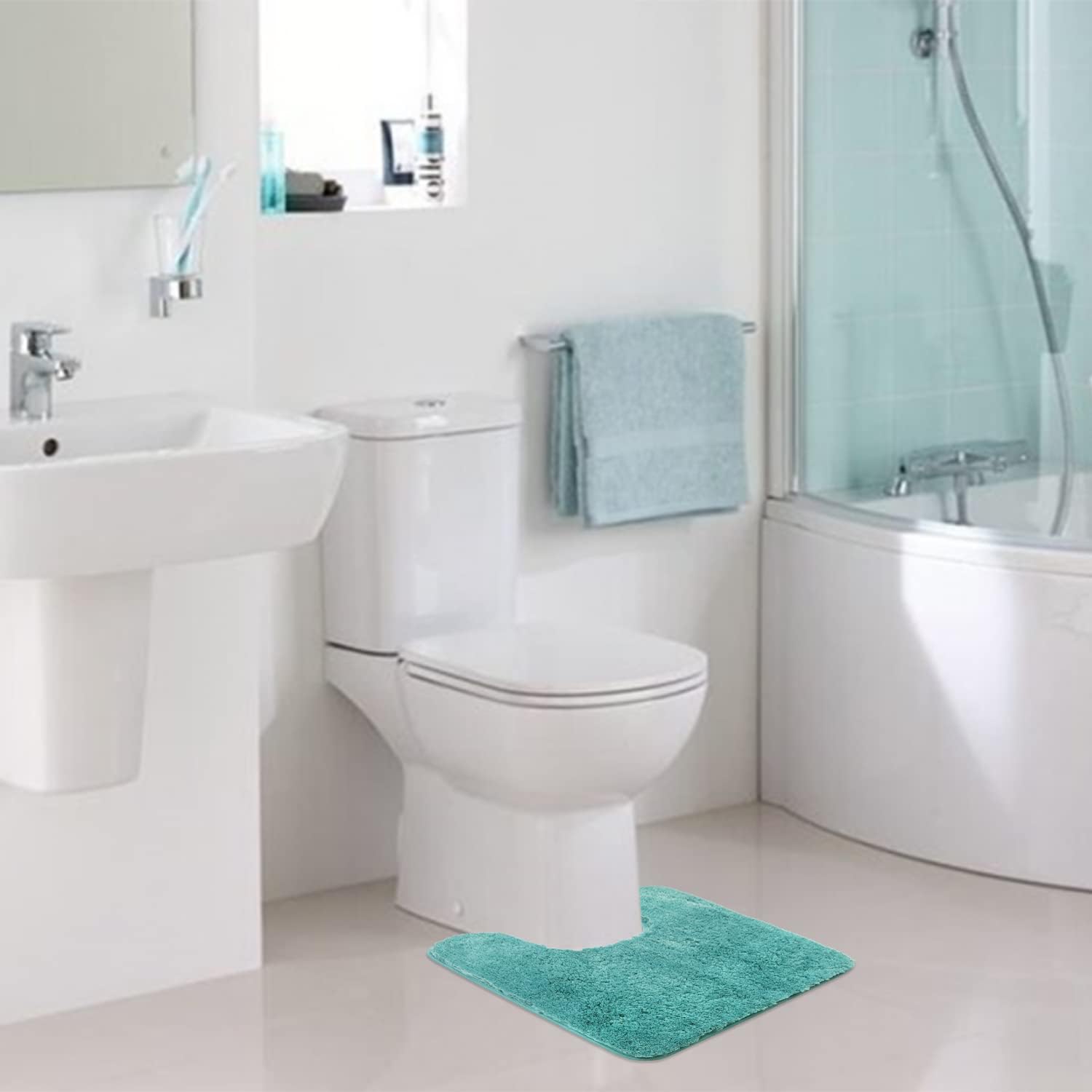 Seavish Alfombra de baño de contorno Aqua de 19.5 x 19.5 pulgadas, alfombra de inodoro en forma de U, suave, cómoda, antideslizante, para piso de