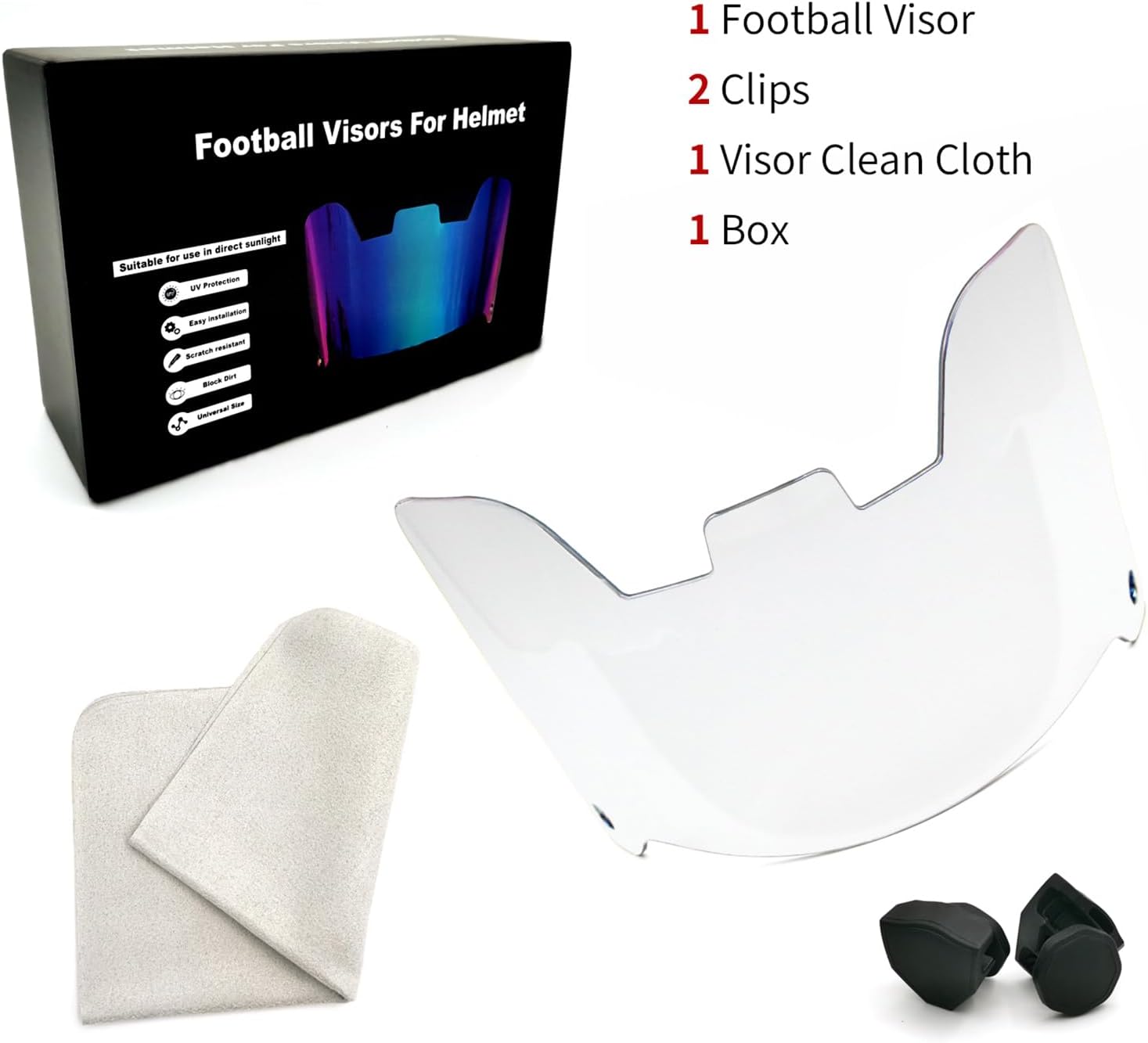 Football VisorYouth Football Visors for HelmetClear Visor Fit Youth&Adult Football Helmet with Clips (Clear)