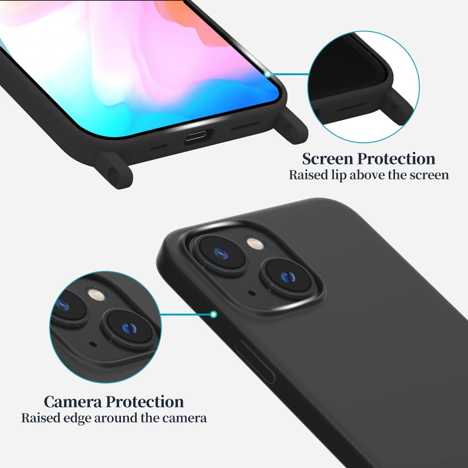 Funda compatible con iPhone 15 Plus con cordón, funda cruzada para iPhone con correa ajustable, a prueba de golpes, protección contra caídas, funda