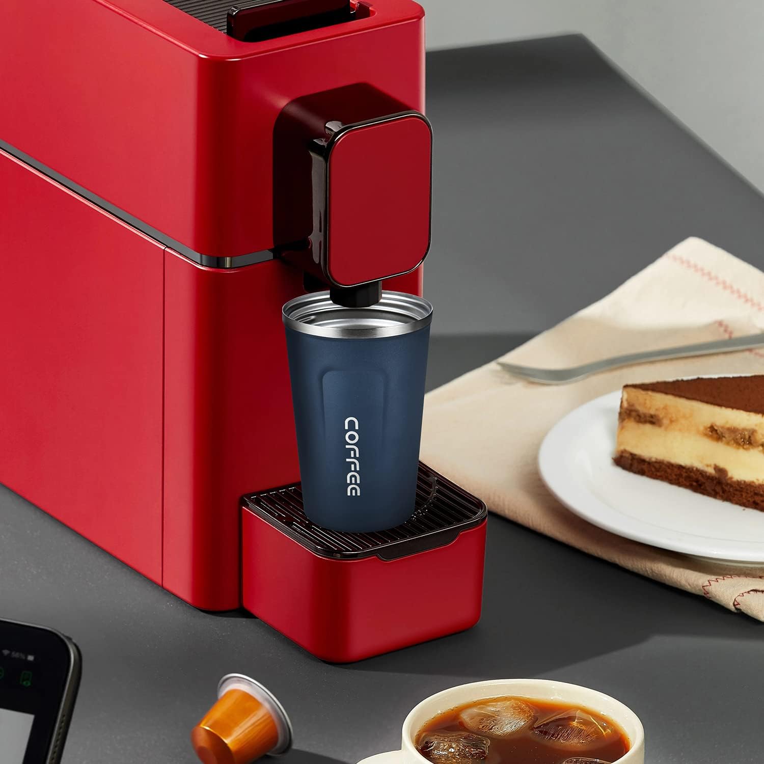 Taza de viaje de café aislada de acero inoxidable, tazas de café personalizadas para automóvil, taza linda de 12 onzas, azul