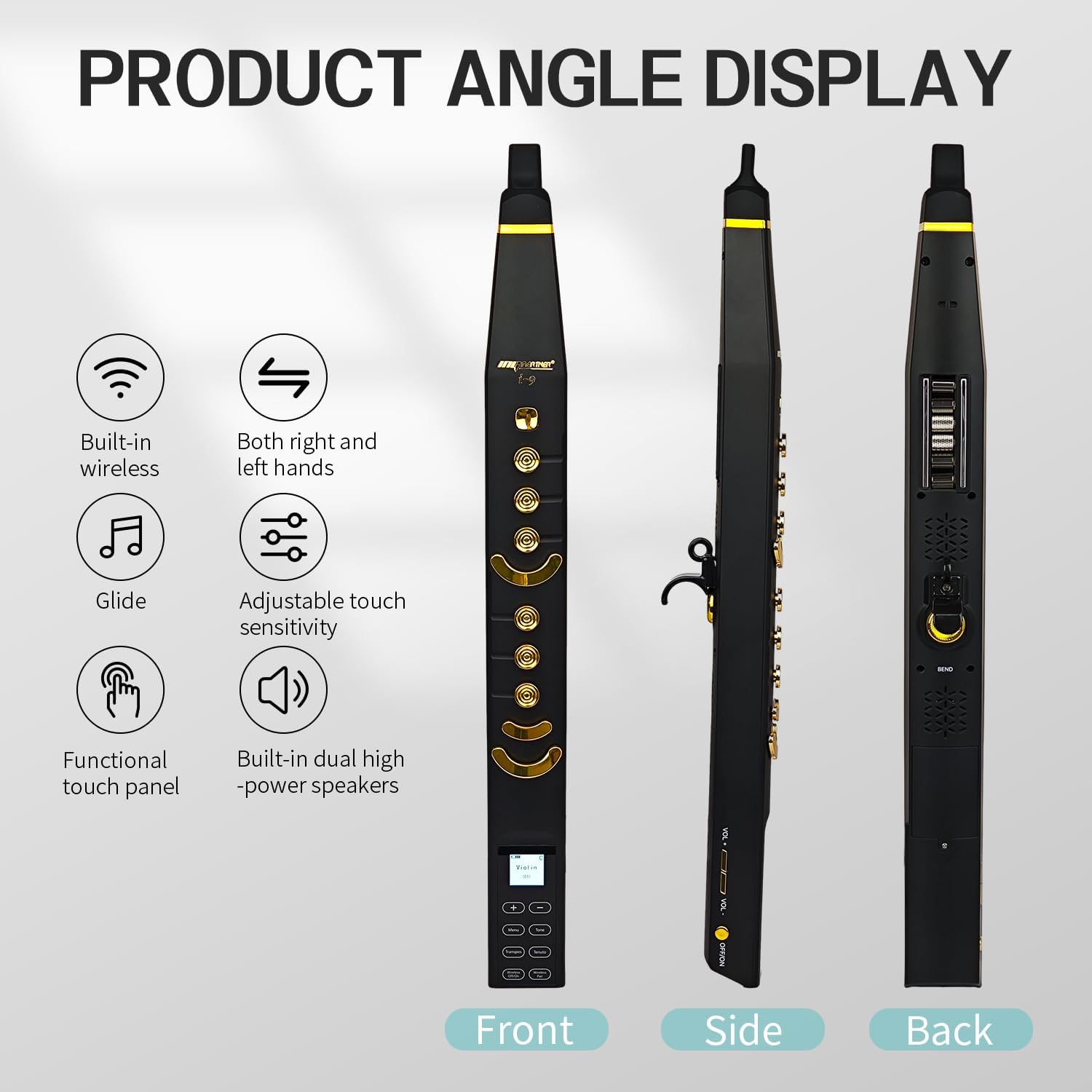 INGPARTNER i9 – Sintetizador de instrumentos de viento digital inalámbrico, instrumento de viento electrónicoEWI con 2 boquillas, 2 digitaciones, 99