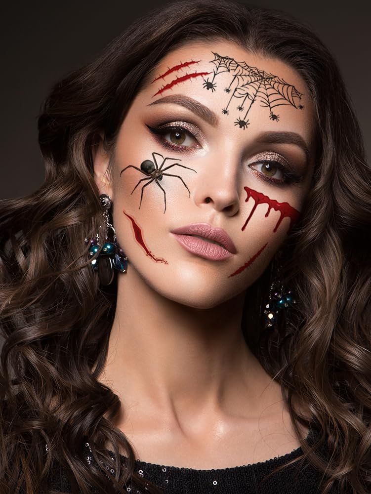 9 hojas de tatuajes temporales de Halloween, cicatrices de heridas de terror, impermeables, tatuajes adhesivos para fiestas de máscaras,