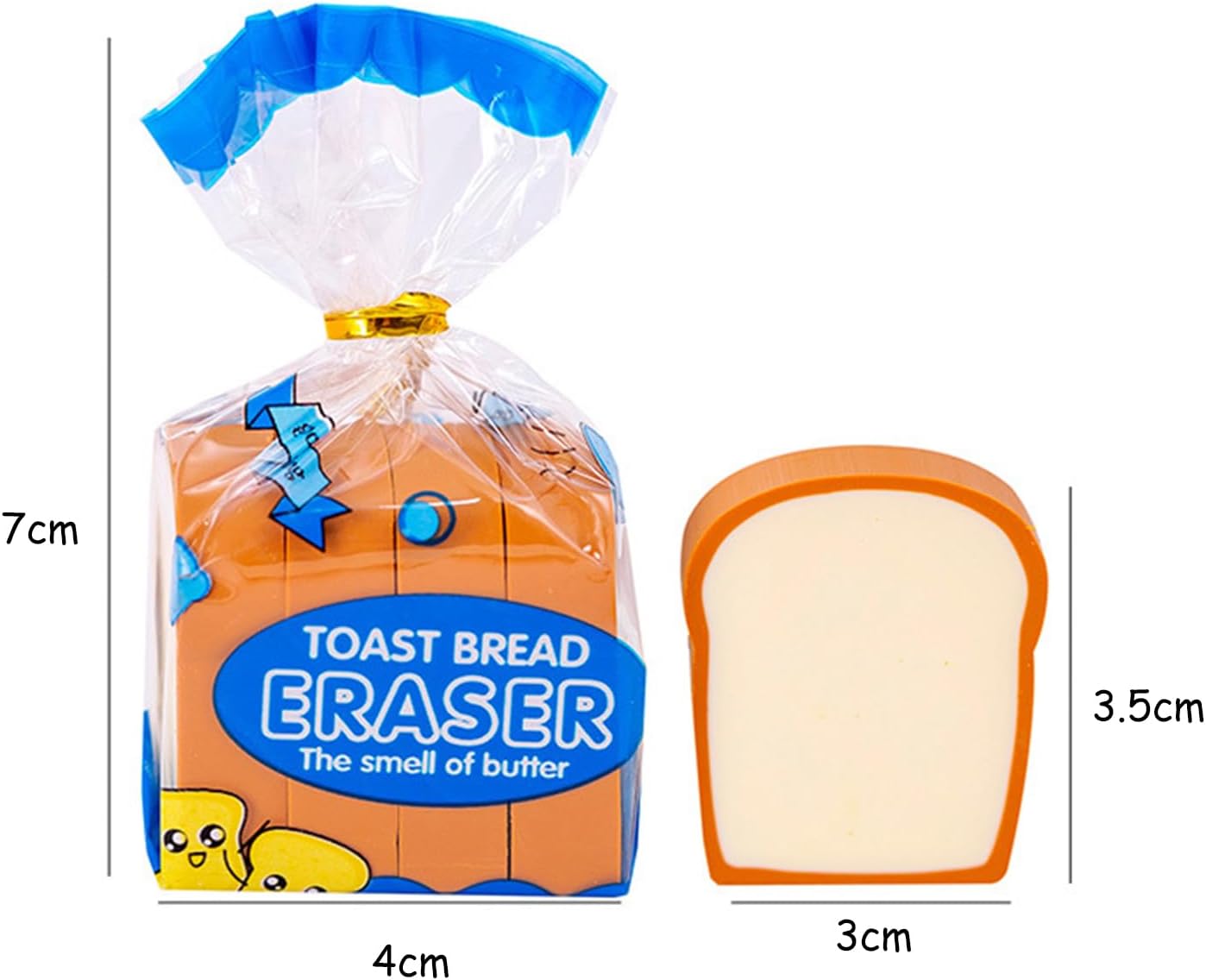 Toast BreadPencil Borradores para la escuela, aula, recompensas, recuerdos de fiesta, paquete de 6 unidades, colores al azar