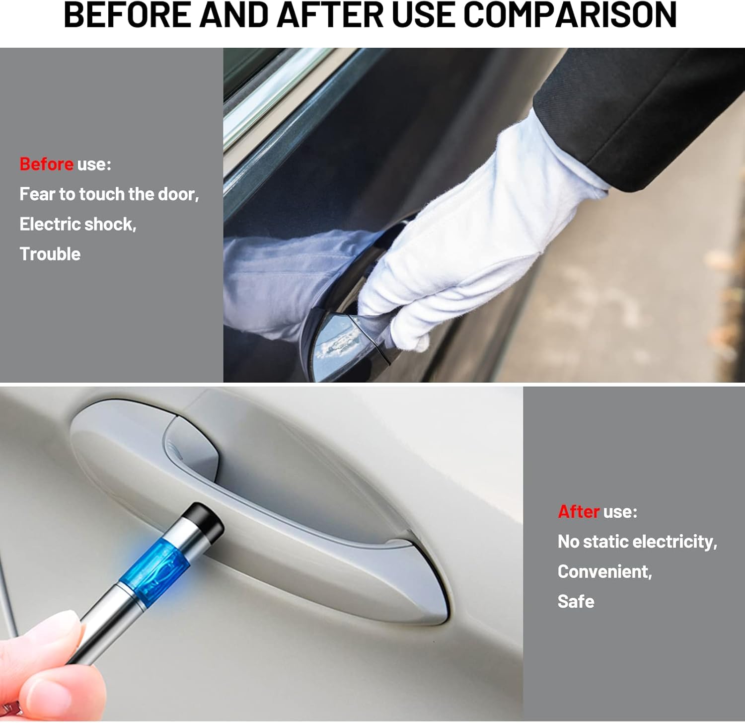 Ouzorp Descargador estático del eliminador del cuerpo humano del coche, electricidad estática del coche tono plateado de alto voltaje antiestático