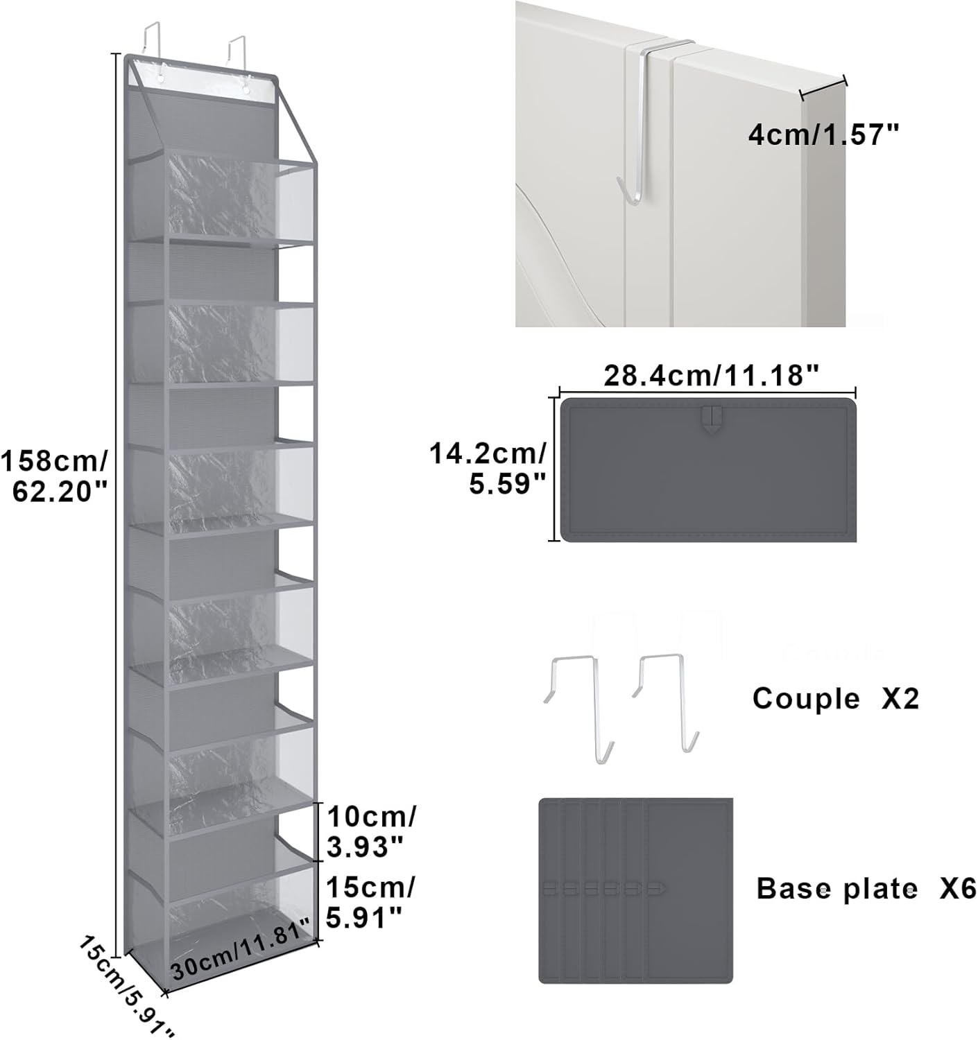Organizador colgante de 6 estantes sobre la puerta con bolsillos de plástico transparente de gran capacidad, almacenamiento para ahorrar espacio