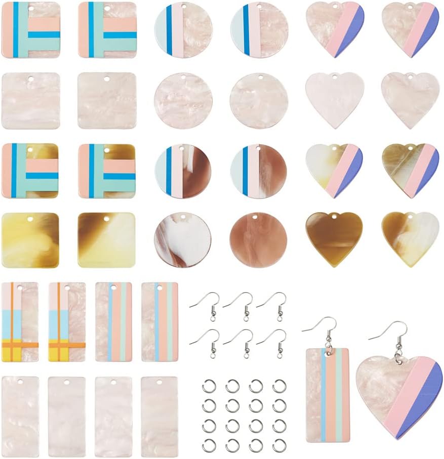 Mega Pet 32 dijes de resina impresos en 3D de 2 tonos geométricos planos de resina epoxi, forma cuadrada, forma rectangular, para hacer aretes,
