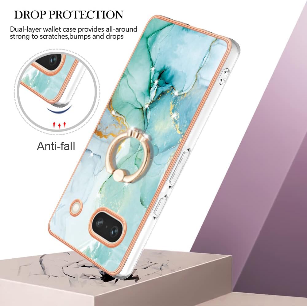 Eilkmcre Funda con diseño de mármol para Google Pixel 7A 5G, silicona suave, efecto mármol, con soporte de anillo, a prueba de golpes, TPU Bumper