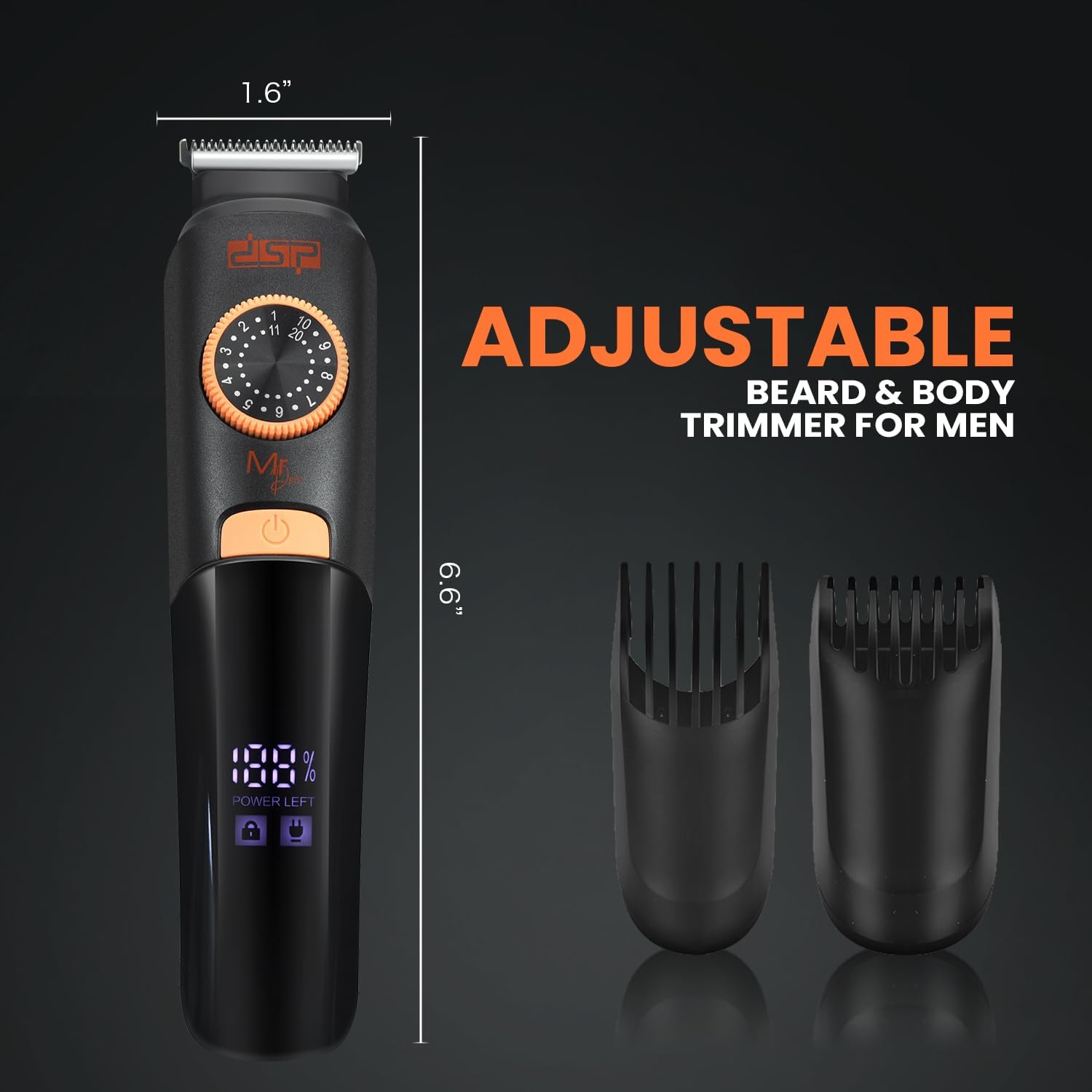 DSP Juego de aseo para hombres  IPX7 resistente al agua inalámbrico con pantalla LED y recortador de barba ajustable de 0.4 a 0.78 pulgadas, ideal
