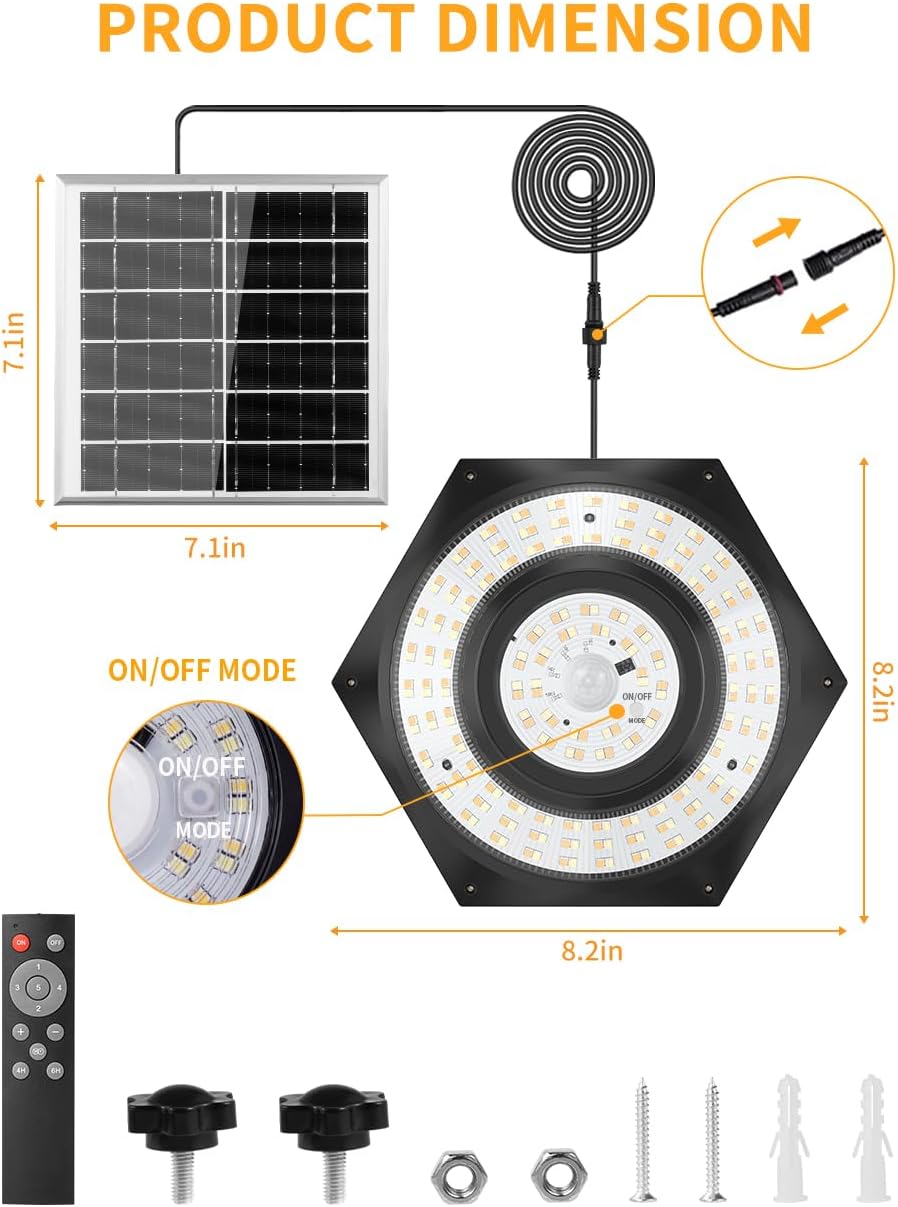 papasbox Solar Shed Light Indoor Outdoor- 228 LED Motion Sensor Pendant Light 1200LM Dusk to Dawn Solar Lights for Inside with Remote Timer 5
