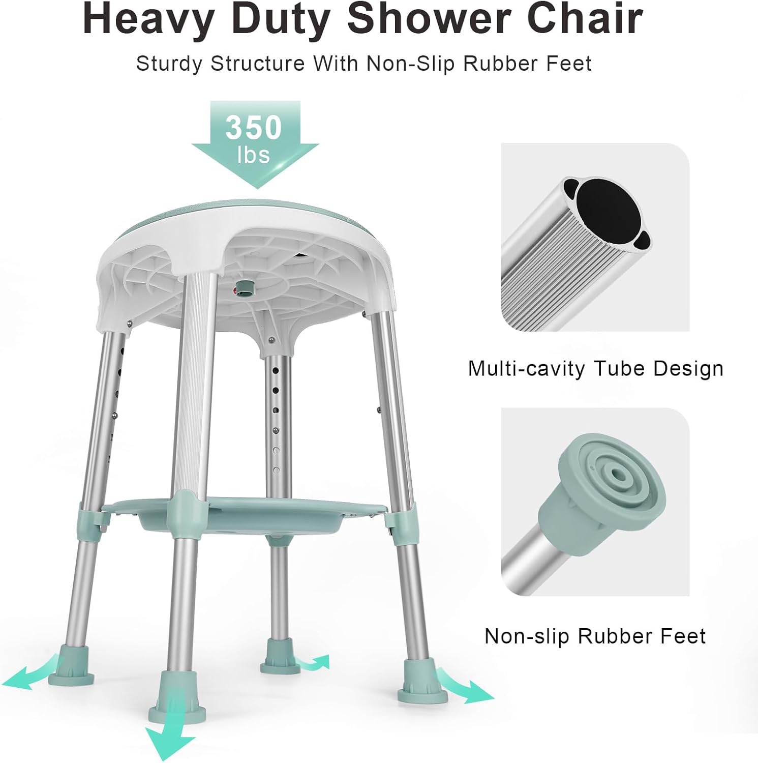 LEACHOI Silla de ducha para ducha interior, taburetes de ducha giratorios de 350 libras, silla de bañera ajustable y taburete de baño con bandeja de
