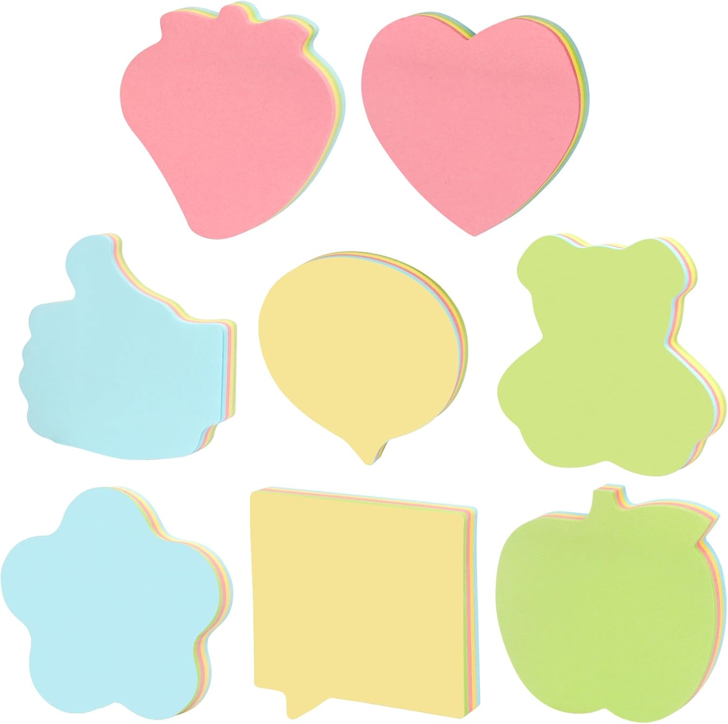 PetsHome Notas adhesivas paquete de 8 blocs de notas autoadhesivas coloridas de múltiples formas, 100 hojasbloc, total de 800 hojas para oficina,