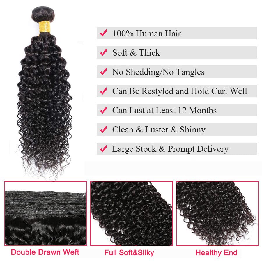 Cabello humano rizado brasileño de 20 pulgadas, 8A, sin procesar, 1 paquete de cabello virgen, rizado, rizado, paquete único (3.53oz) color natural
