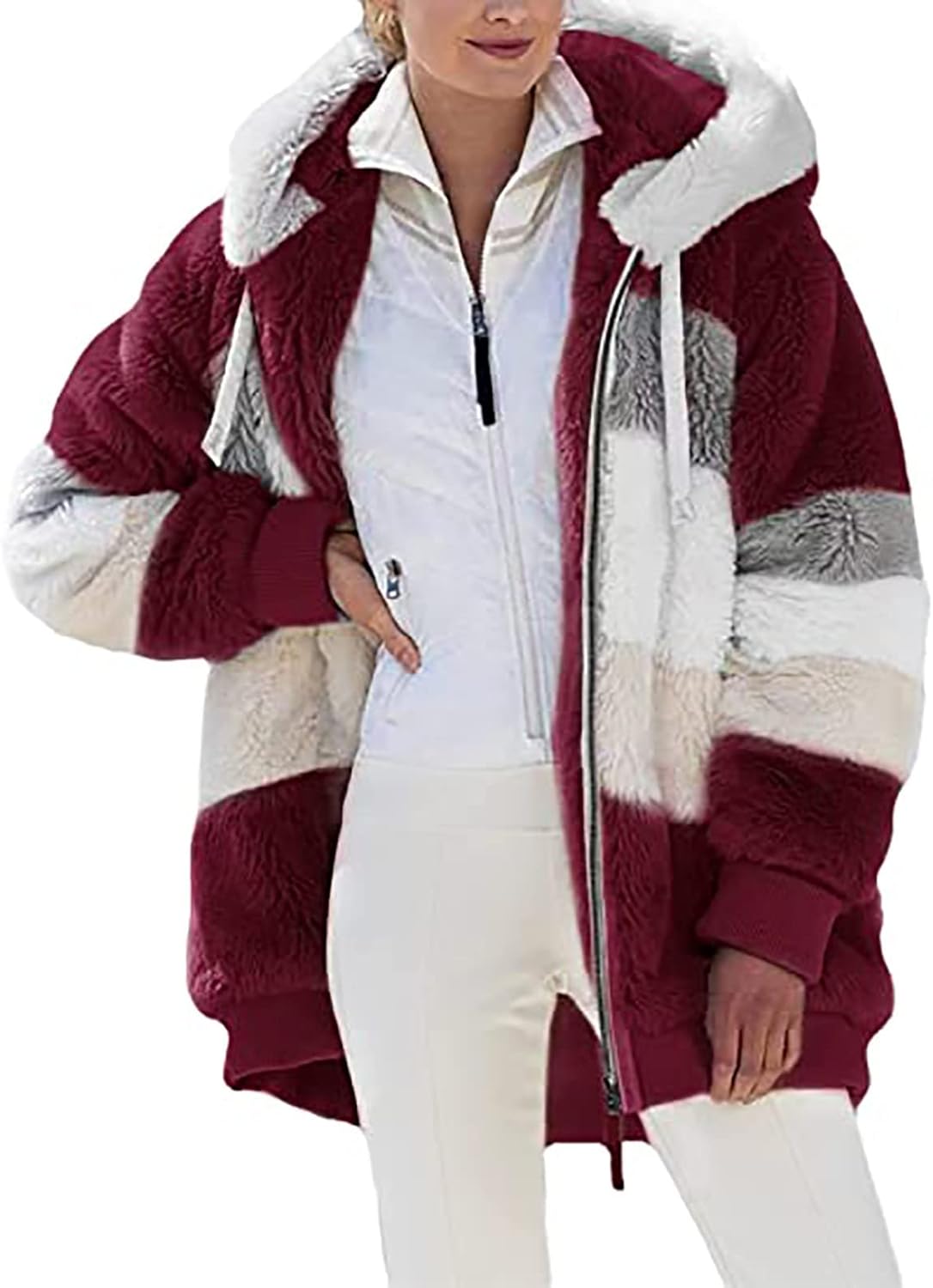 Attine Chaquetas para mujer, talla grande, de piel sintética, abrigo de invierno grueso y cálido, chaqueta Sherpa con cremallera completa con
