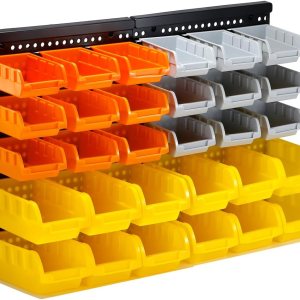Kit de contenedores de almacenamiento montados en la pared de 3 colores, organizador de herramientas, estante de piezas, organizador de 30 Kit de contenedores de almacenamiento montados en la pared de 3 colores, organizador de herramientas, estante de piezas, organizador de 30