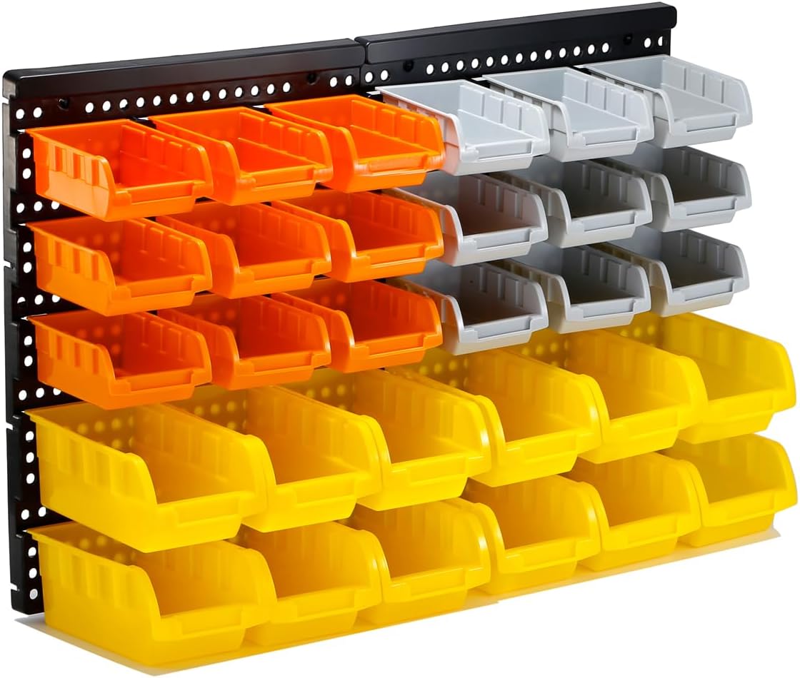 Kit de contenedores de almacenamiento montados en la pared de 3 colores, organizador de herramientas, estante de piezas, organizador de 30
