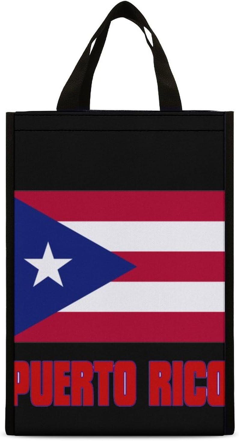 Banderas de Puerto Rico Bolsa de almuerzo plegable aislada lonchera portátil con bolsillos para el trabajo, picnic al aire libre