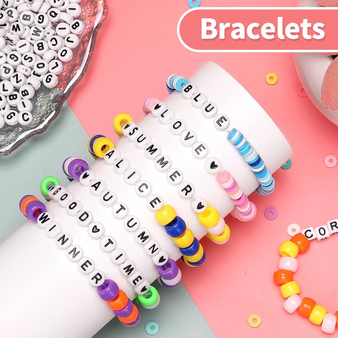 500 cuentas de letras A, cuentas de letras para hacer pulseras, cuentas del alfabeto, cuentas Kandi, cuentas de letras vocales redondas para hacer