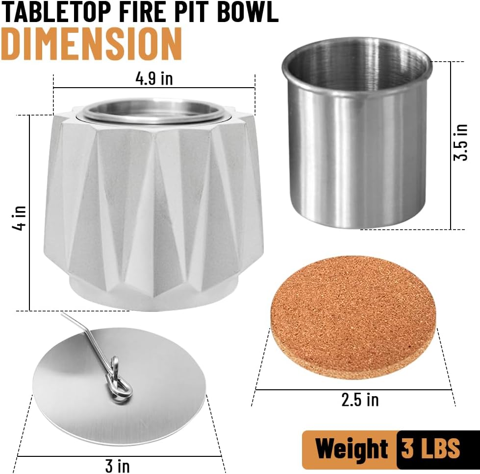 Cuenco de hormigón para fogata de mesa, para exteriores e interiores, fogata de mesa de patio, mini hoguera portátil, hoguera de mesa y hoguera de