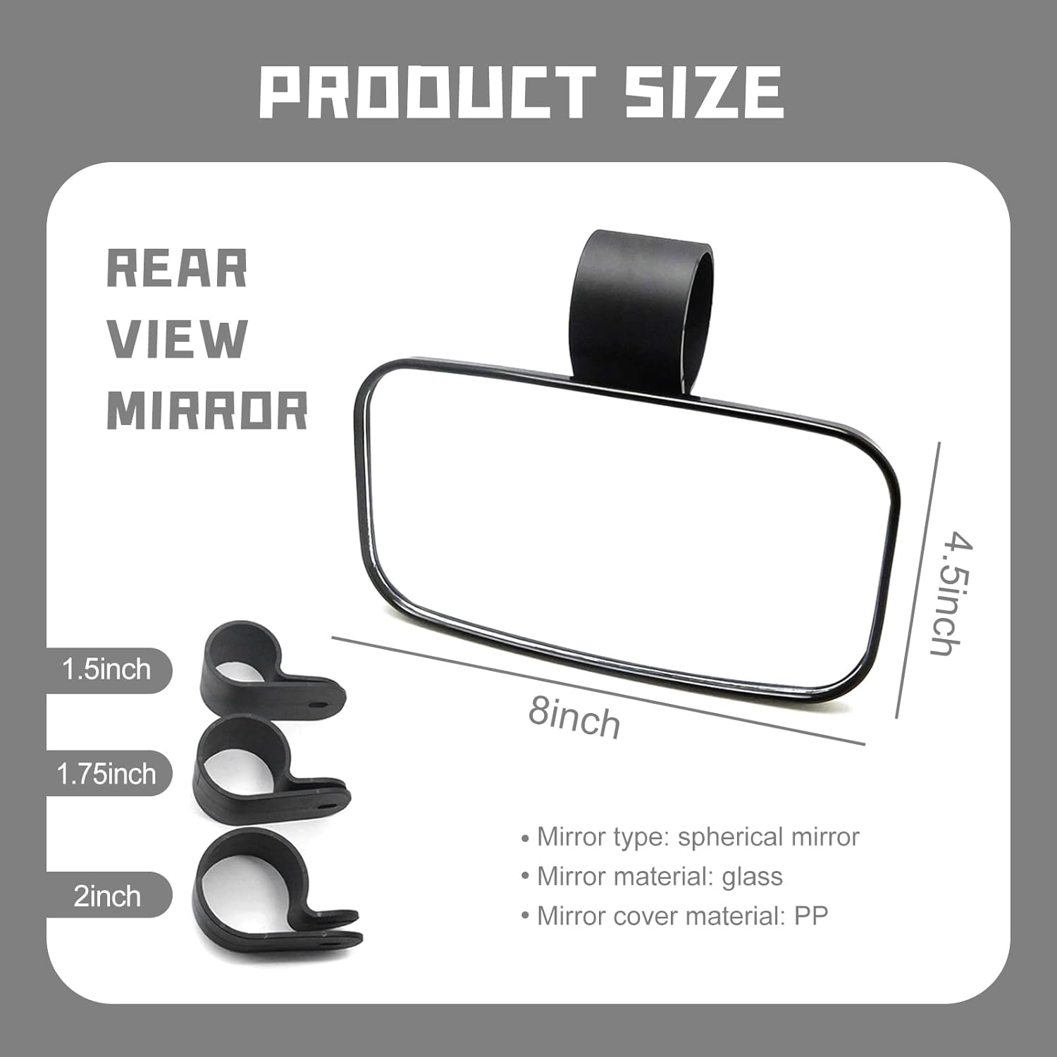 1 espejo retrovisor de marcha atrás para automóvil, 4.5 x 8 pulgadas, espejo esférico auxiliar ajustable de 360, ángulo de montaje de 1.5