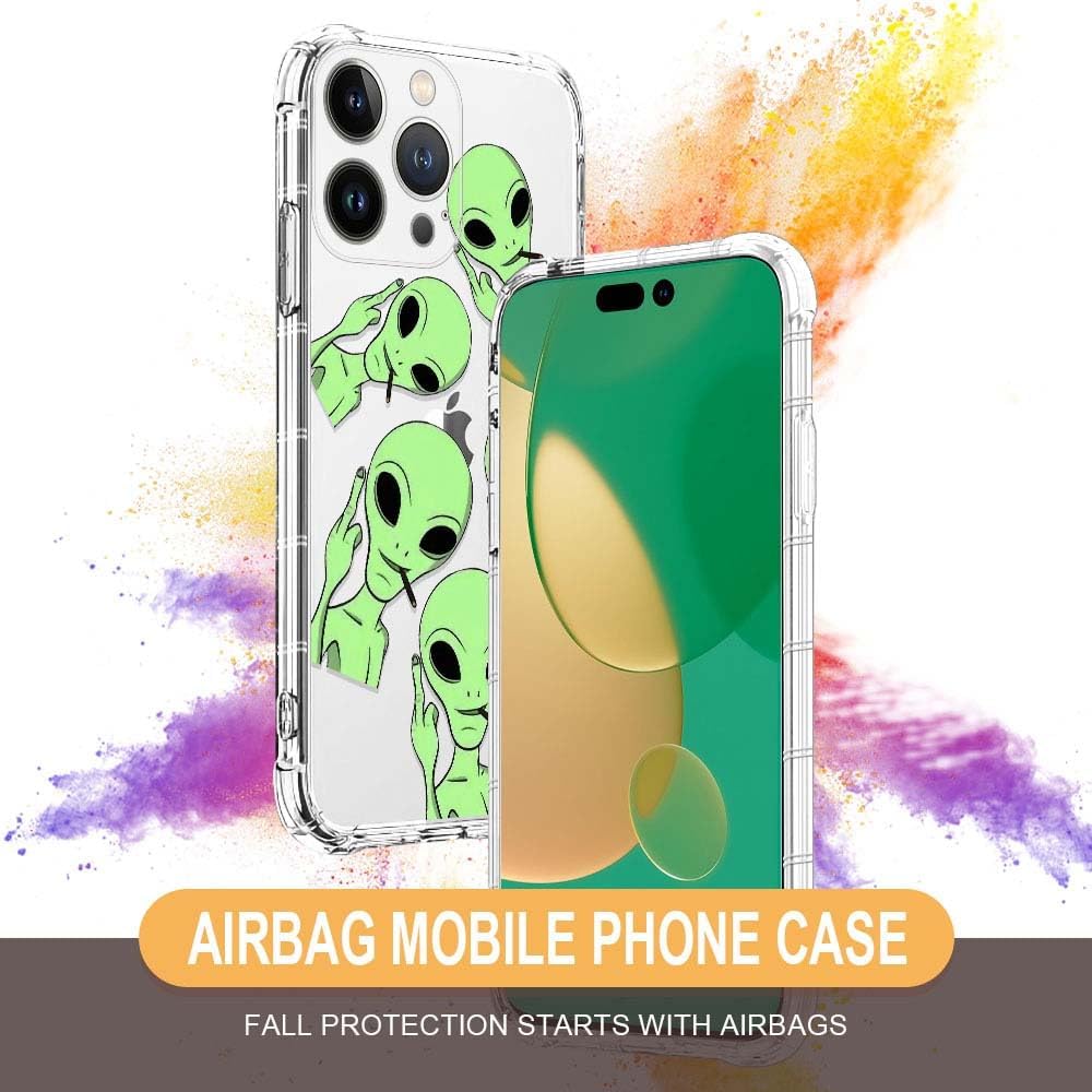 Funda compatible con iPhone 15 Pro Max, transparente con diseño de extraterrestres fumadores arrogantes, funda protectora de plástico TPU para Apple