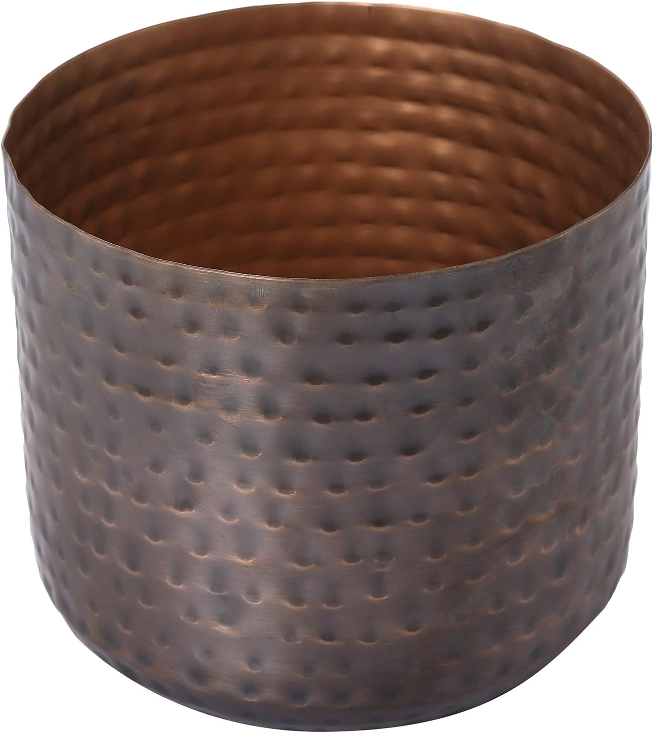 MyGift Jarrón de metal vintage de tono cobre de 6 pulgadas, maceta con textura martillada, contenedor cilíndrico para plantas suculentas de